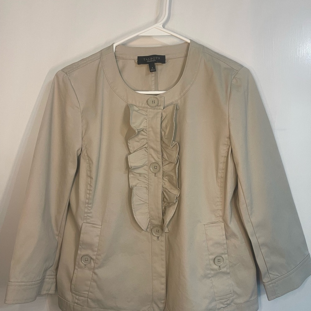 Talbots Tan Blazer with Three-Quarter Sleeves and Ruching Women’s Size 4